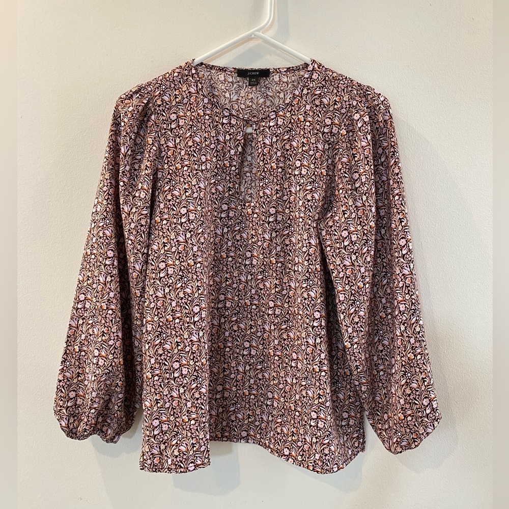 J. Crew Rose Pink and Black Floral Peasant Blouse
